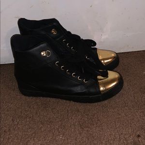 Black & Gold Hidden Wedge Sneaker